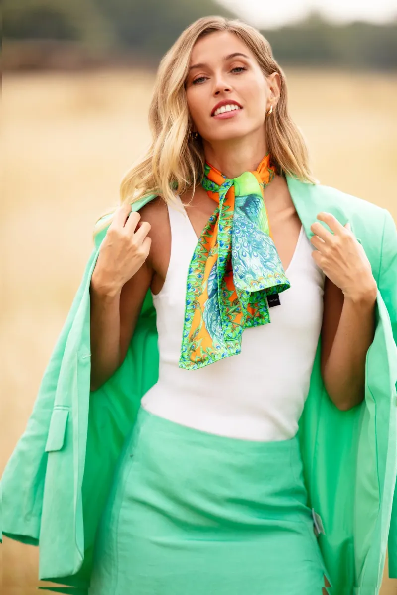 Clare Haggas Pluming Marvellous Macarena Orange Narrow Silk Scarf