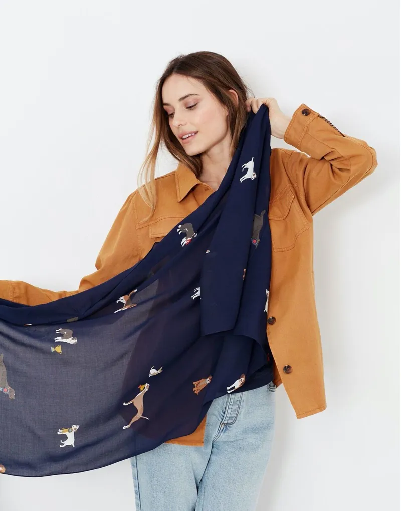 Joules Conway Lightweight Printed Navy Dogs Scarf