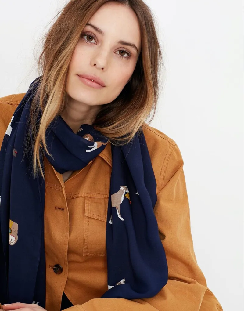 Joules Conway Lightweight Printed Navy Dogs Scarf-1