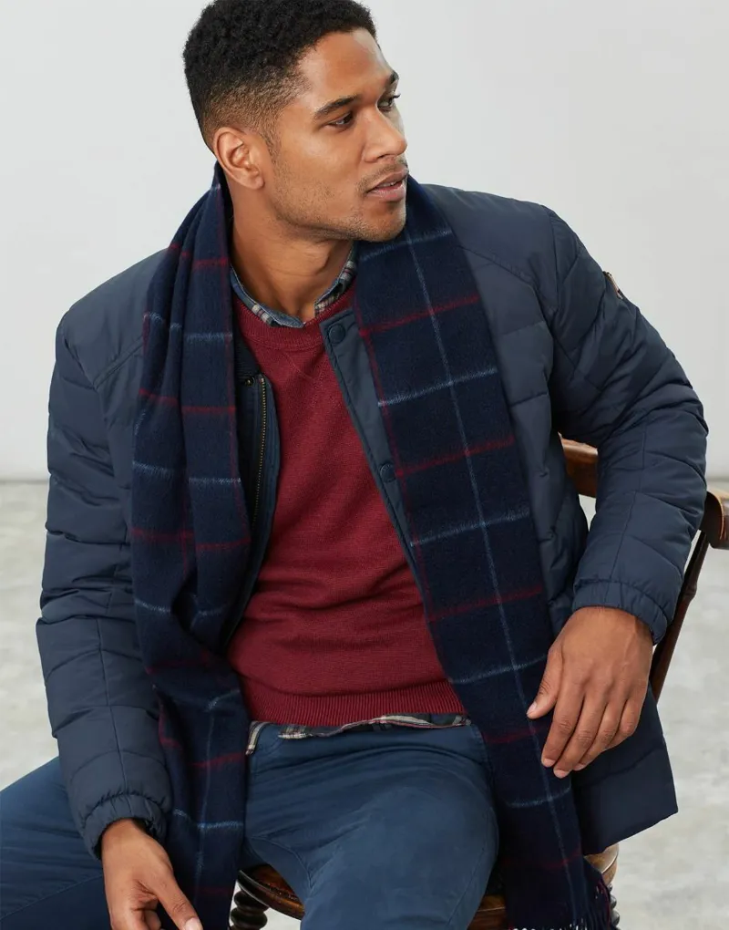 Joules Tytherton Gentlemans Dark Blue Check Scarf