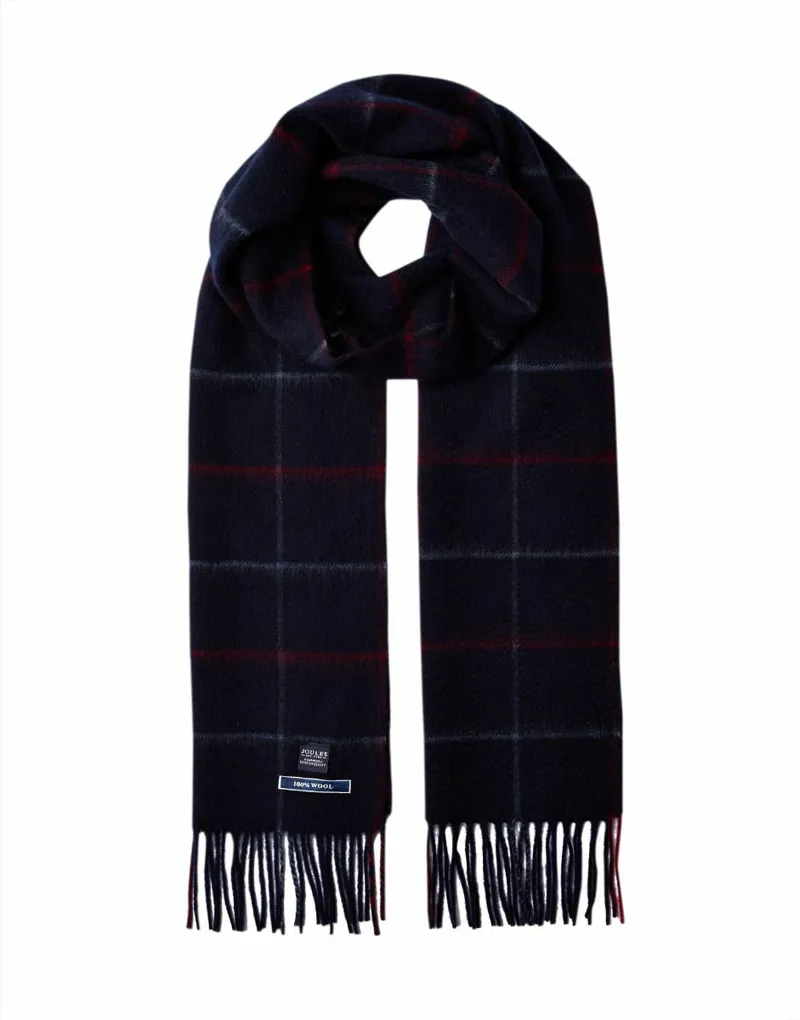 Joules Tytherton Gentlemans Dark Blue Check Scarf-1