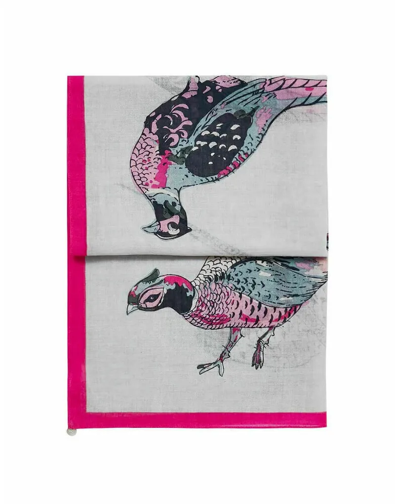 Joules Julianne Silver Pheasants Wool Scarf-1