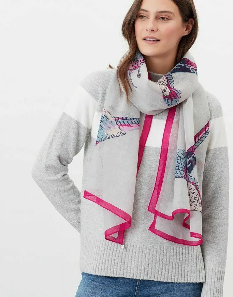 Joules Julianne Silver Pheasants Wool Scarf