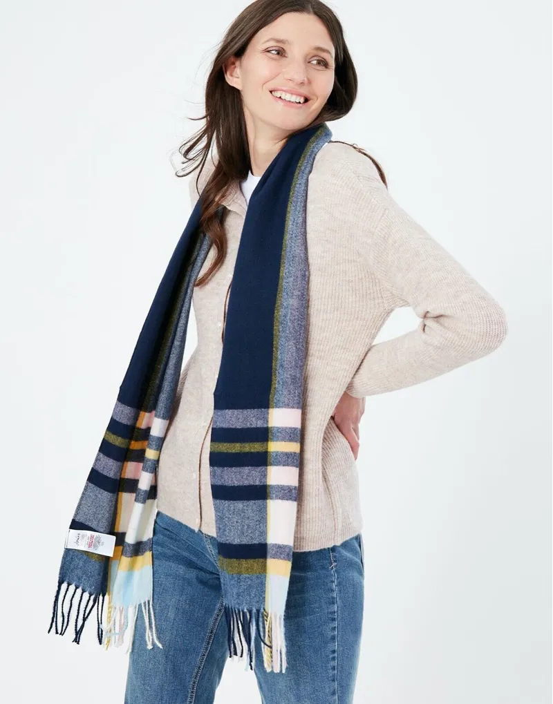 Joules Bracken Pink and Blue Check Scarf