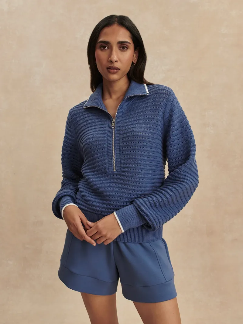 Varley Morwenna Half-Zip Knit - Bijou Blue