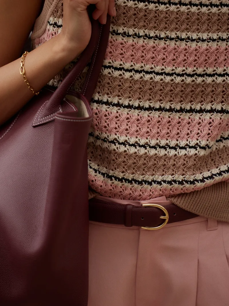 Varley Deeley Stripe Stitch Tank - Warm Taupe/ Mellow Rose-3