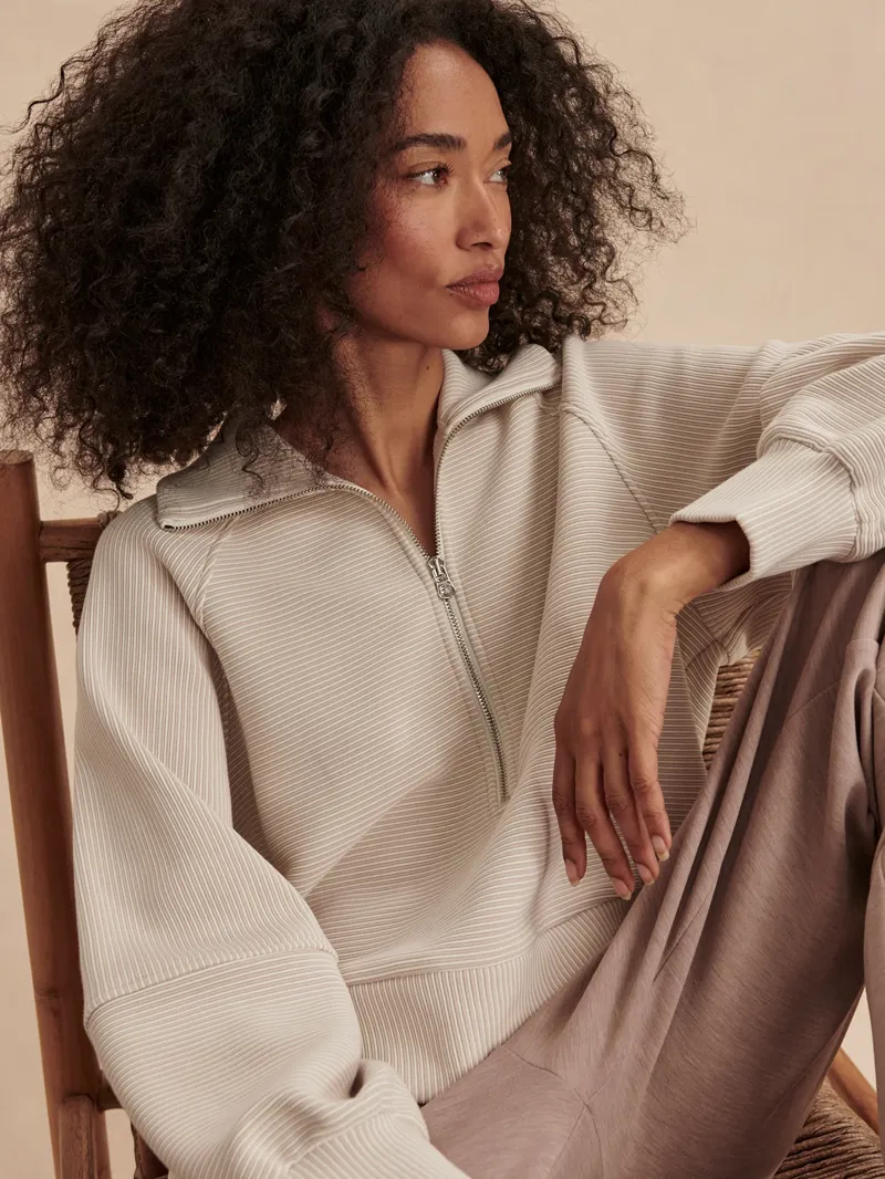 Varley Milano 2.0 Half-Zip Sweat - Silver Grey/ Snow White-3