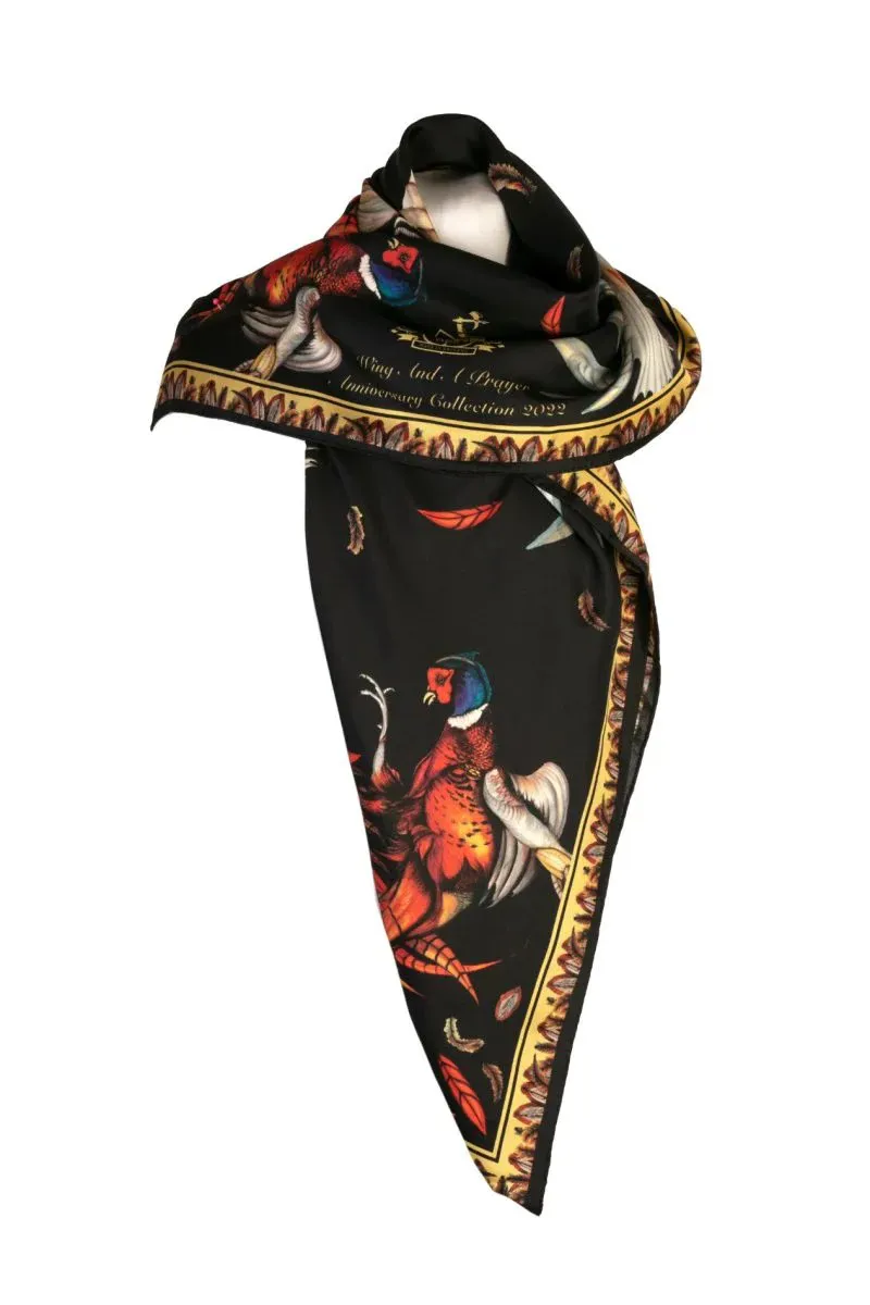 Clare Haggas A Wing And A Prayer Ebony and Gold Large Square Scarf -1