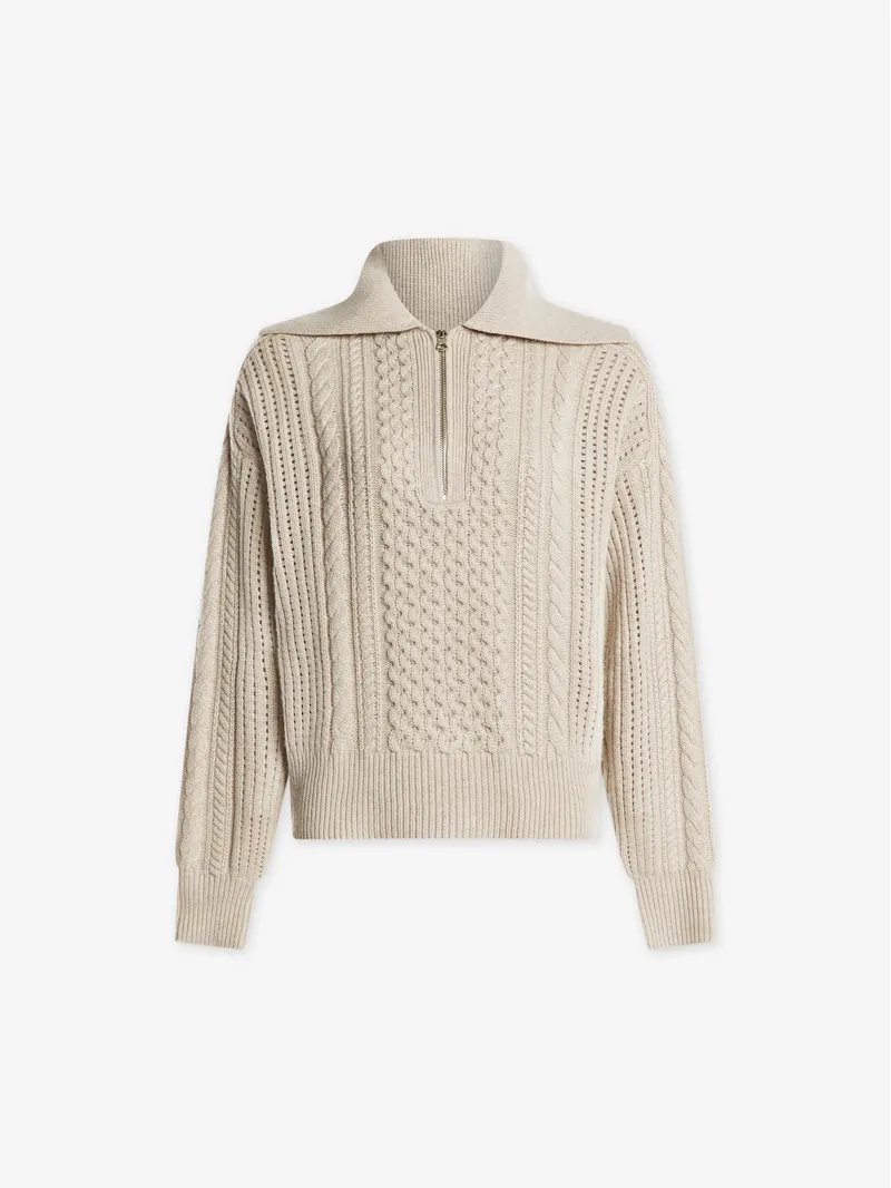 Varley Camello Relaxed Cable Half Zip - Parchment-3