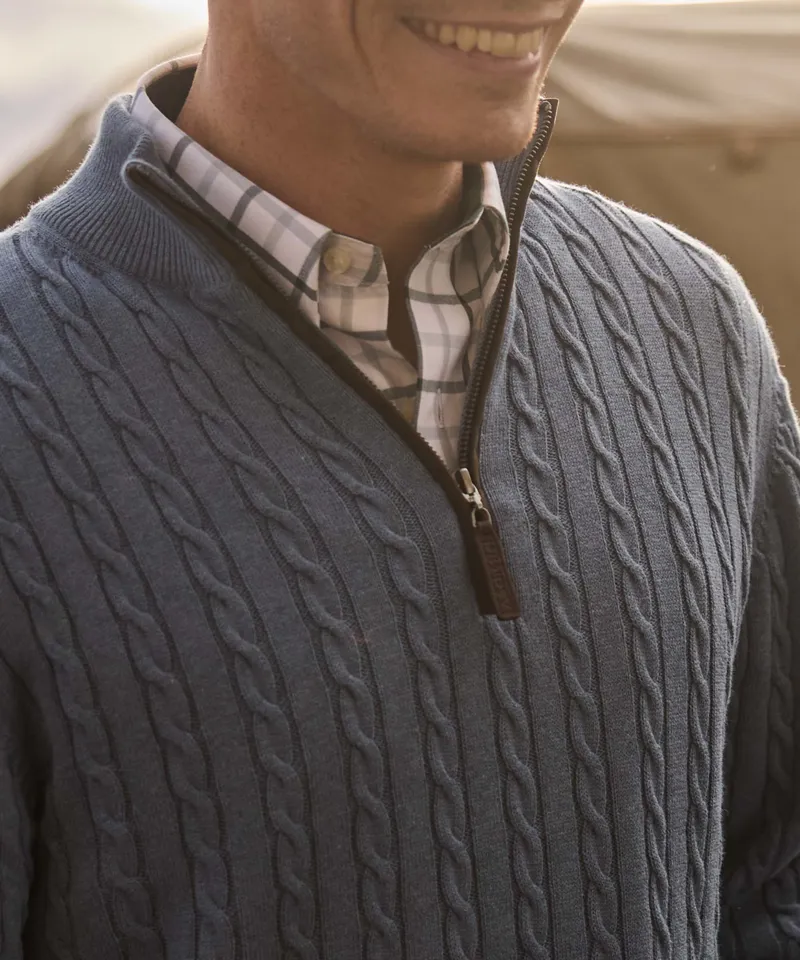 Schoffel Calton Cotton Cashmere Cable Quarter Zip Jumper - Lake Blue-5