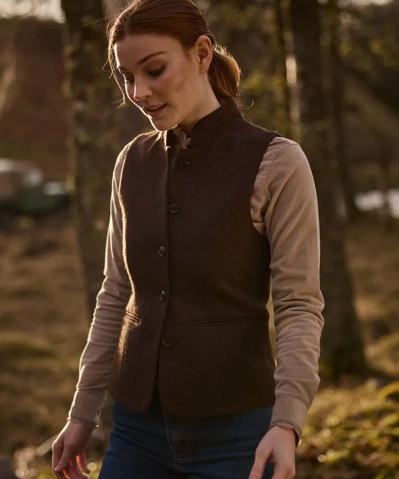 Schoffel Millport Tweed Nehru Waistcoat - Chocolate Herringbone Tweed-10