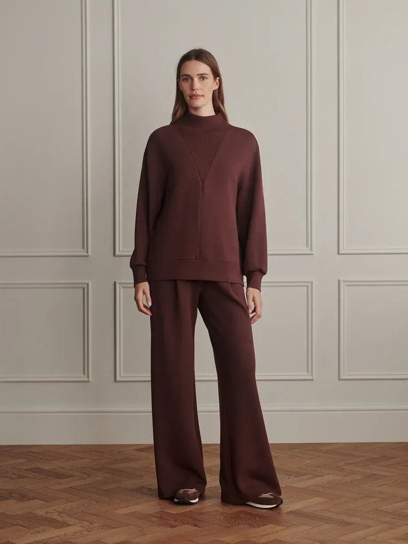 Varley Novi Longline Mock Neck Sweater - Deep Mahogany