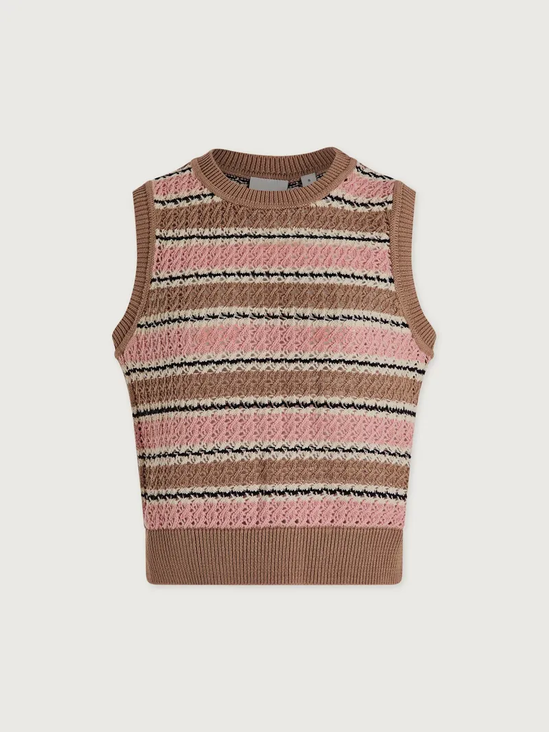 Varley Deeley Stripe Stitch Tank - Warm Taupe/ Mellow Rose-4