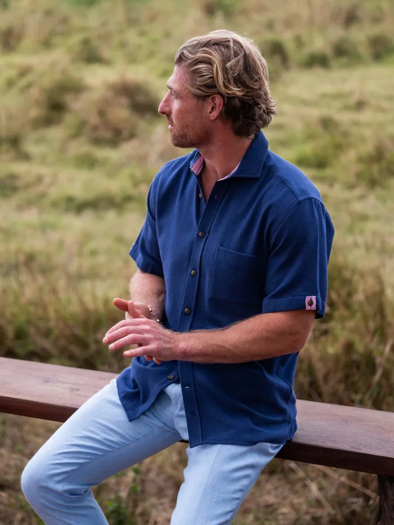 KOY Air Weave Short Sleeve Shirt - Navy-1