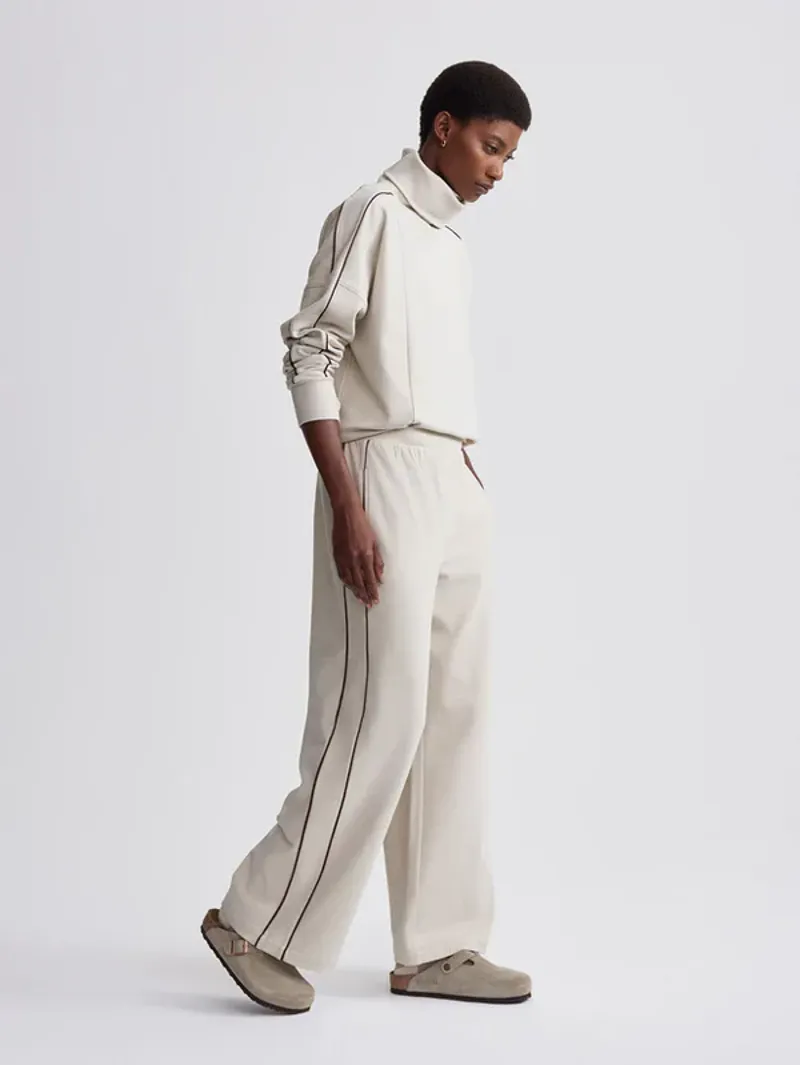 Varley Brushed Rib Wide Leg Pant 28 - Cement Marl and Bitter Chocolate-1