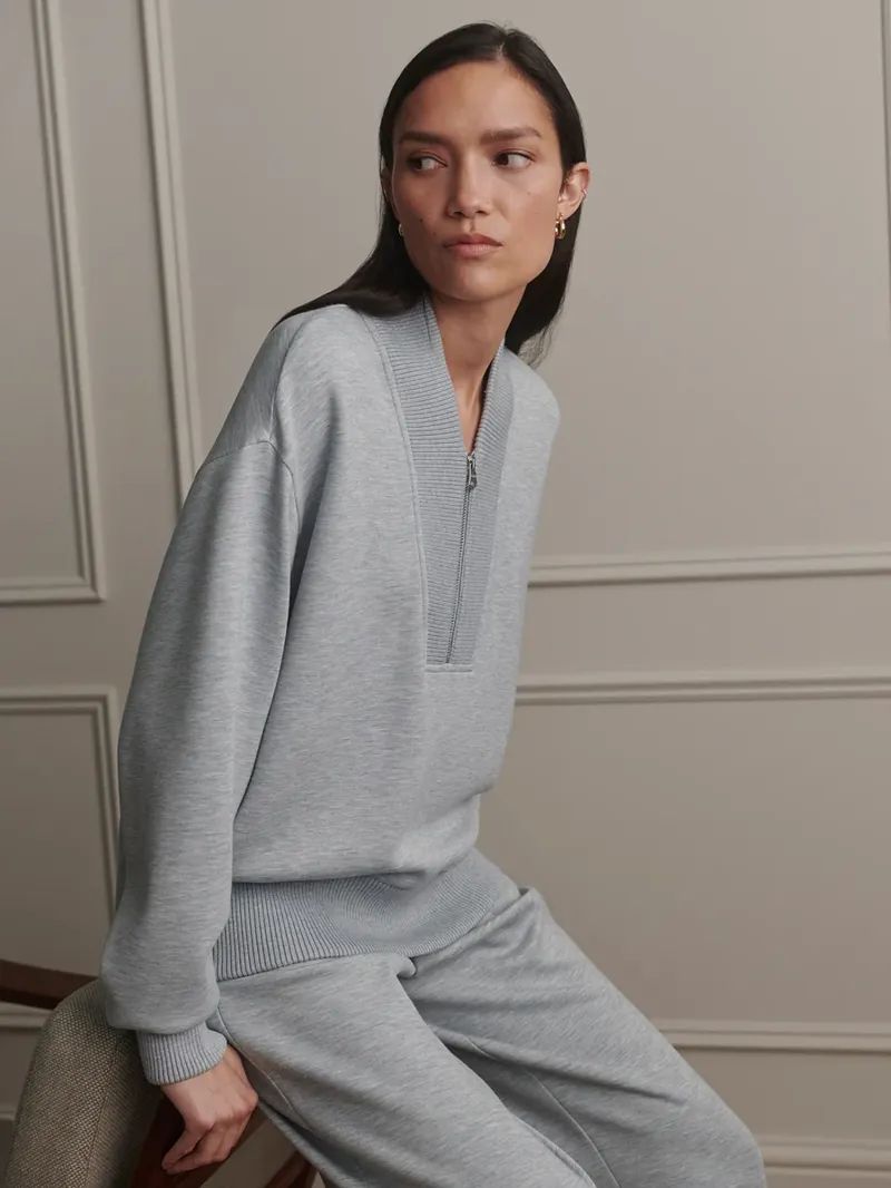 Varley Sally Half-Zip Sweat - Blue Green Marl-1