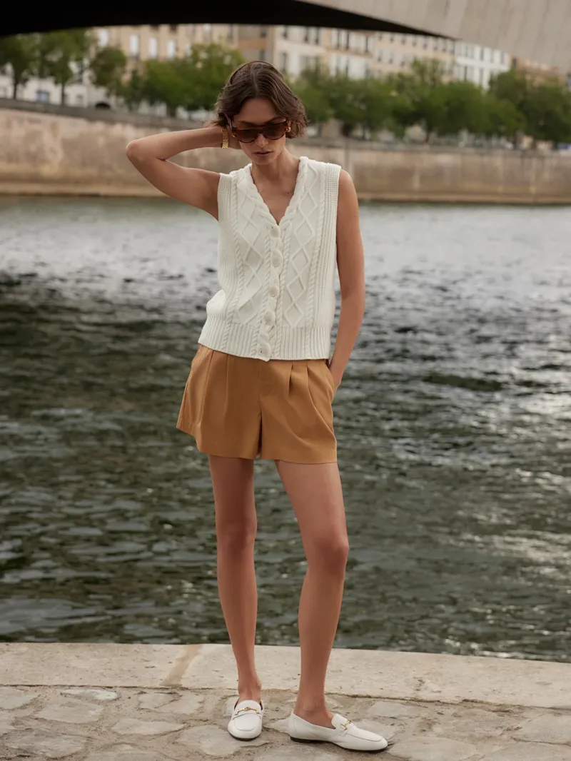 Varley Tatyana Cable Knit Vest - Egret-1