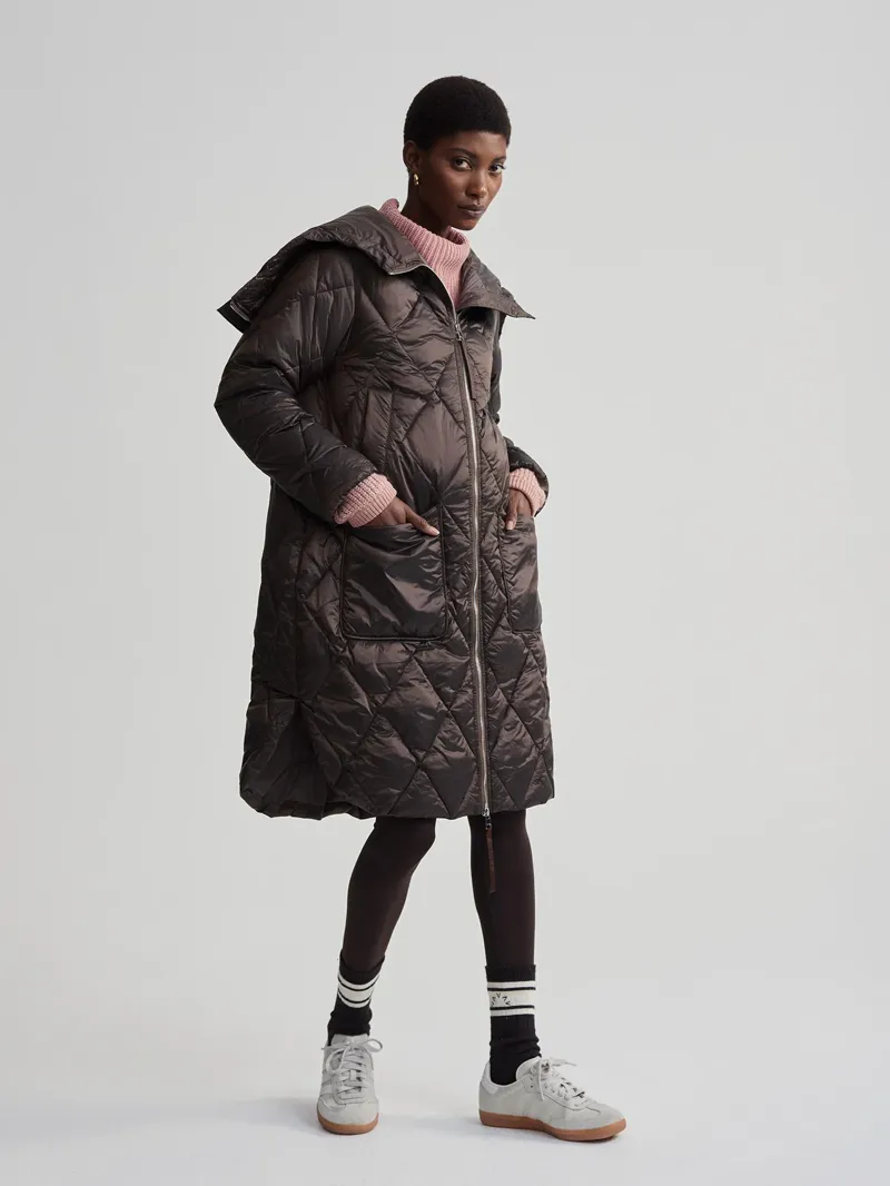 Varley  Frisco Long Quilt Coat - Coffee Quartz Metallic