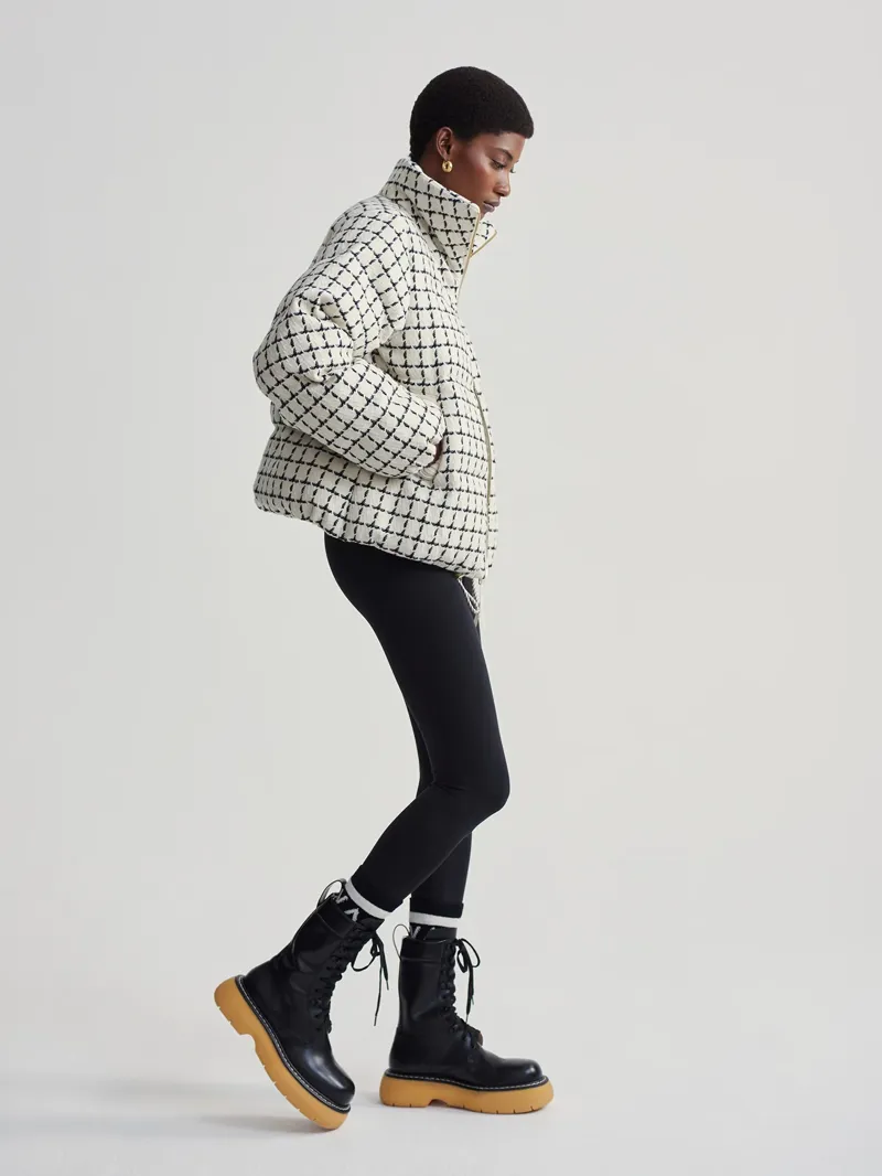 Varley Eugene Check Short Puffer - Egret Mono Check-5