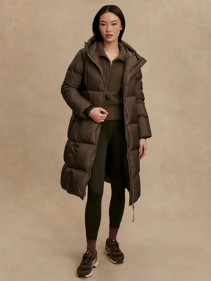 Varley Katya Long Down Puffer - Dark Olive Metallic