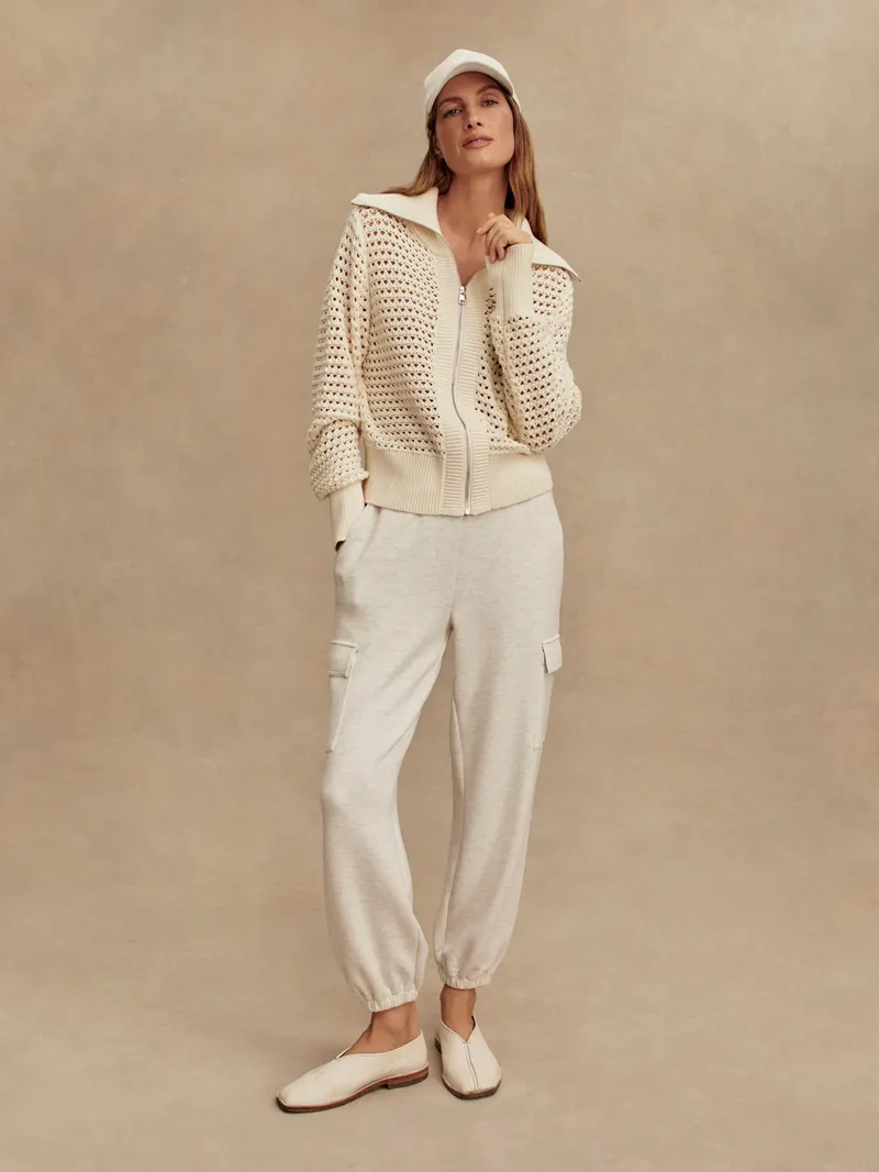 Varley Eloise Zip-Through Knit - Egret