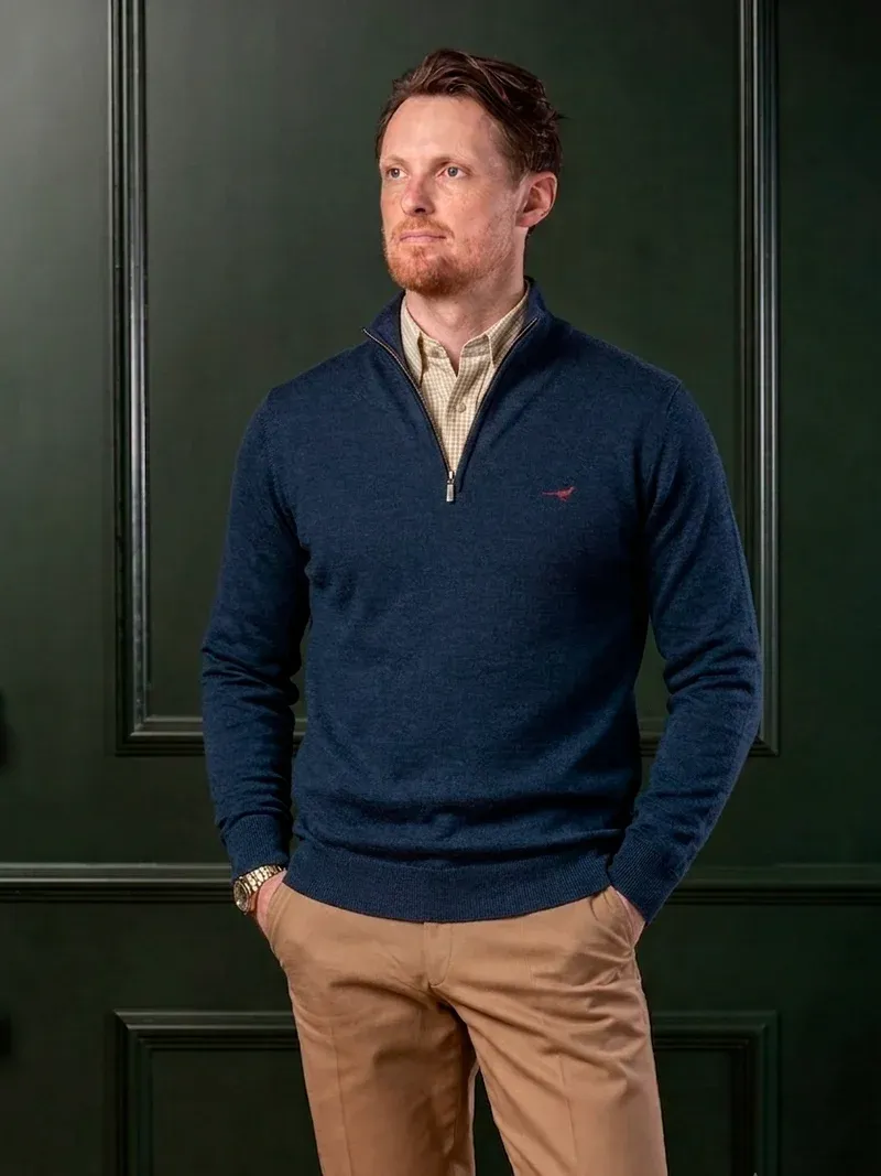 Laksen Norfolk Zip Neck Jumper - French Blue-2