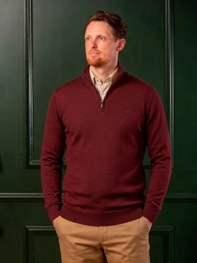 Laksen Norfolk Zip Neck Jumper -  Vintage Port-2