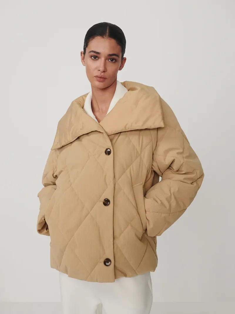 Varley Evren Short Quilted Coat - Light Taupe-2