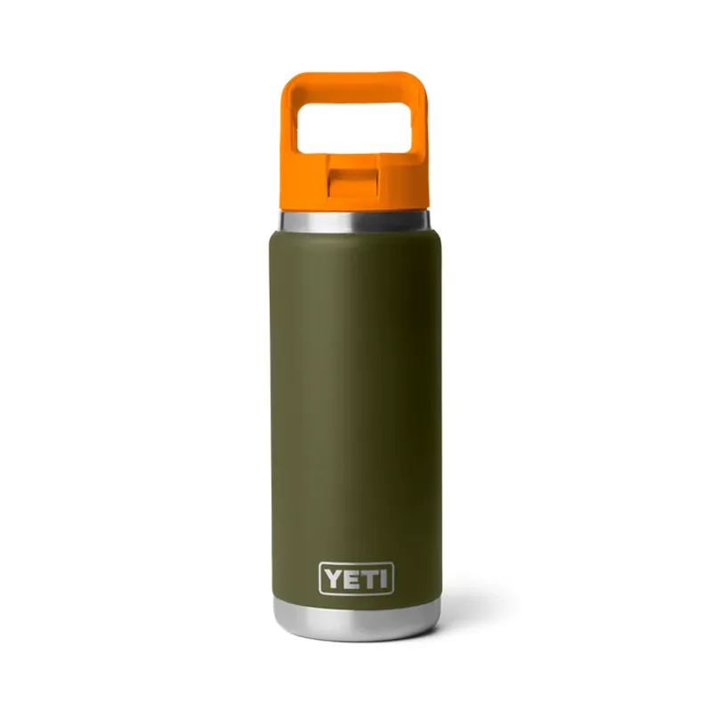 YETI Rambler 26 Oz Olive / King Crab Orange Bottle with Straw Cap