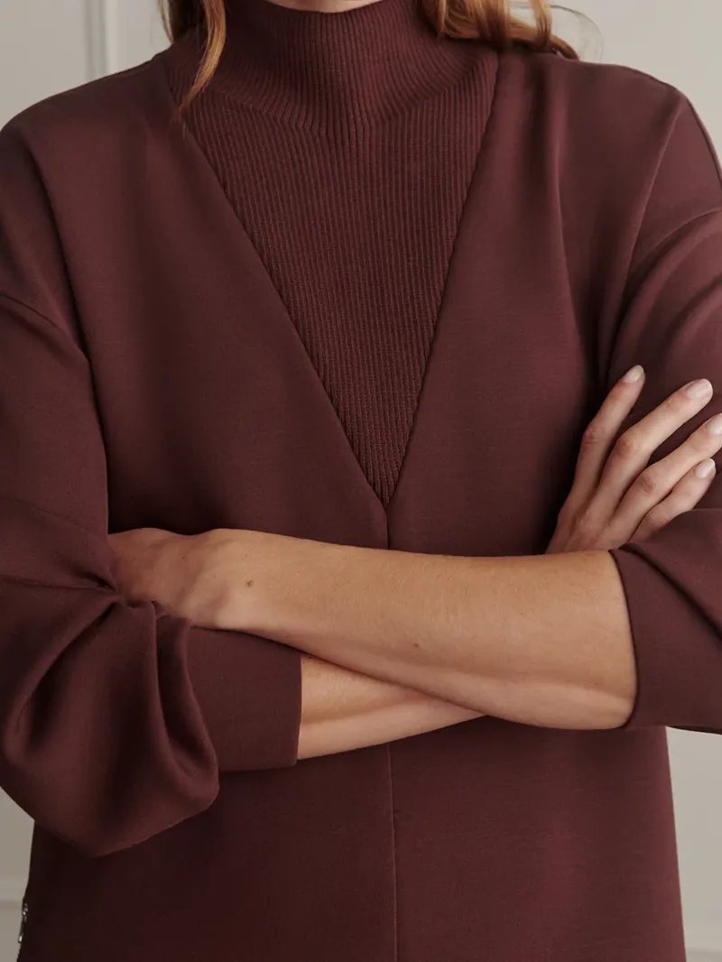 Varley Novi Longline Mock Neck Sweater - Deep Mahogany-3