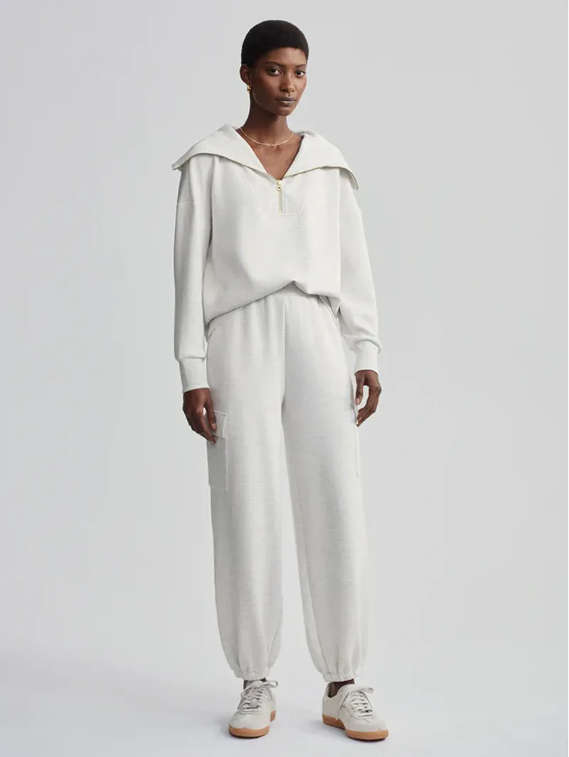 Varley Catherine Half Zip Sweat - Ivory Marl-1