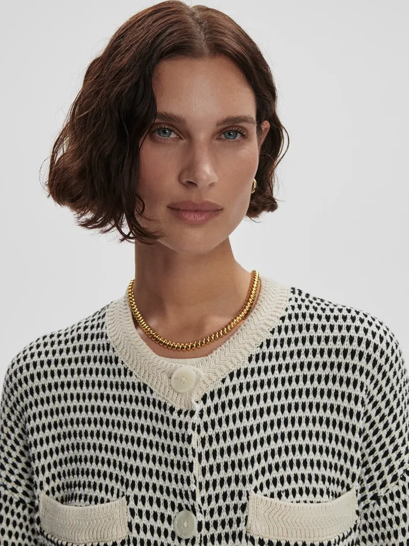 Varley Tidewell Textured Knit Jacket - Birch Multi Stitch-3