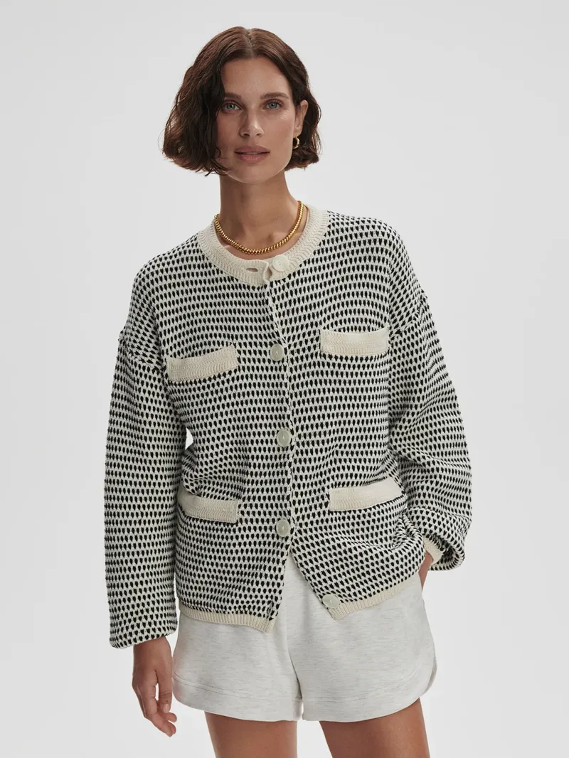 Varley Tidewell Textured Knit Jacket - Birch Multi Stitch-4