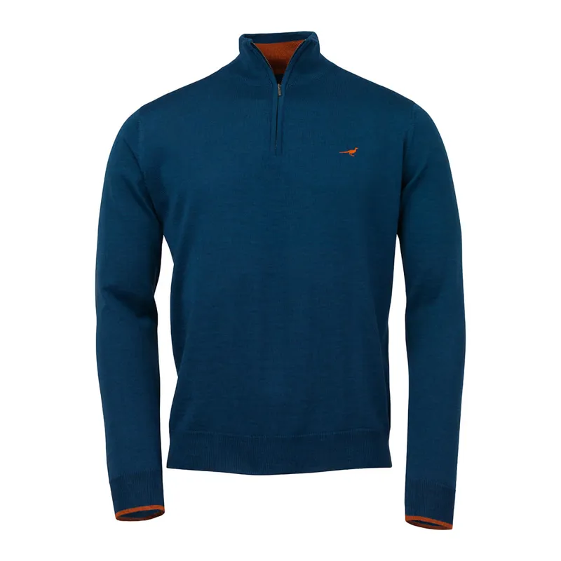 Laksen Norfolk Deep Ocean Zip Neck Jumper