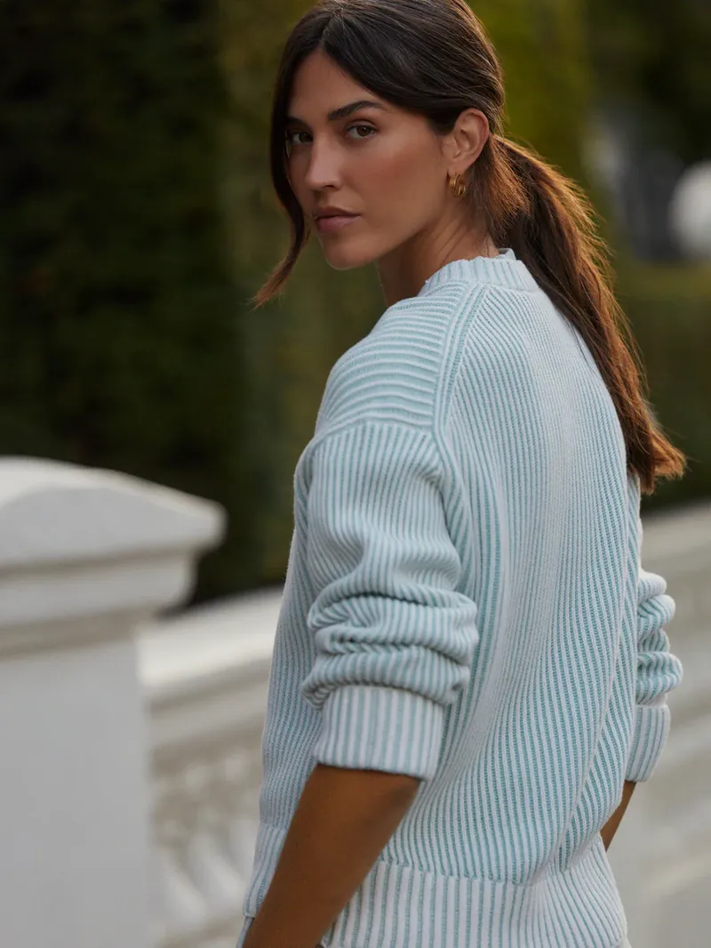 Varley Seymour Knit Sweater - Blue Haze/Snow White-1