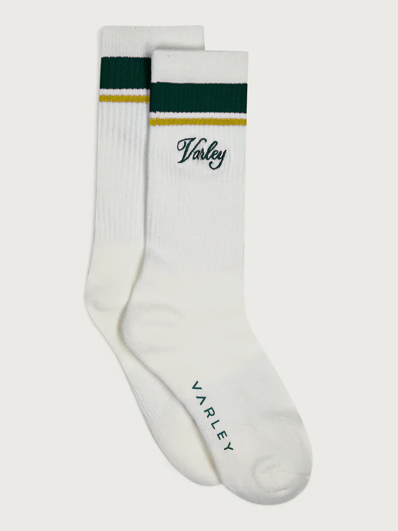 Varley Lamar Club Stripe Sock - White/ Forest/ Ochre