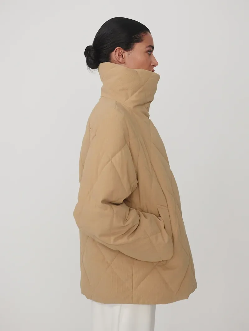 Varley Evren Short Quilted Coat - Light Taupe-3
