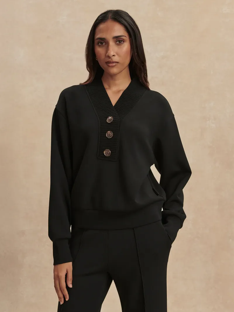 Varley Lucine Button Front Sweat - Black-2