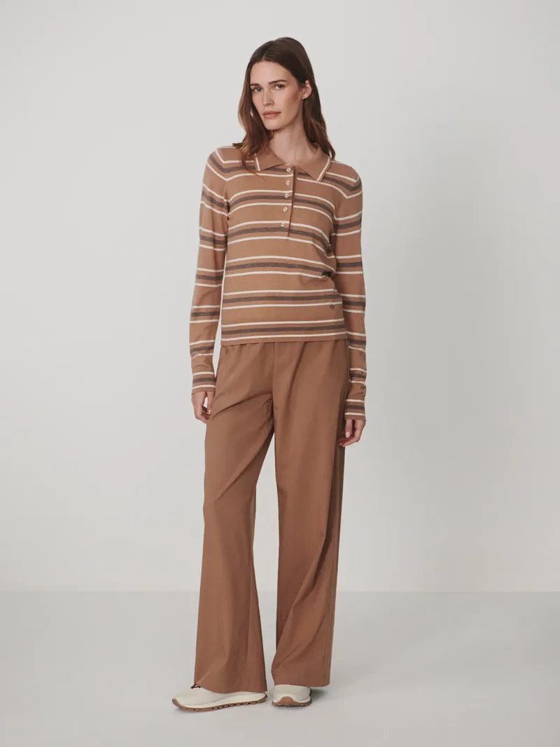 Varley Mayra Stripe Knit Polo - Camel-1