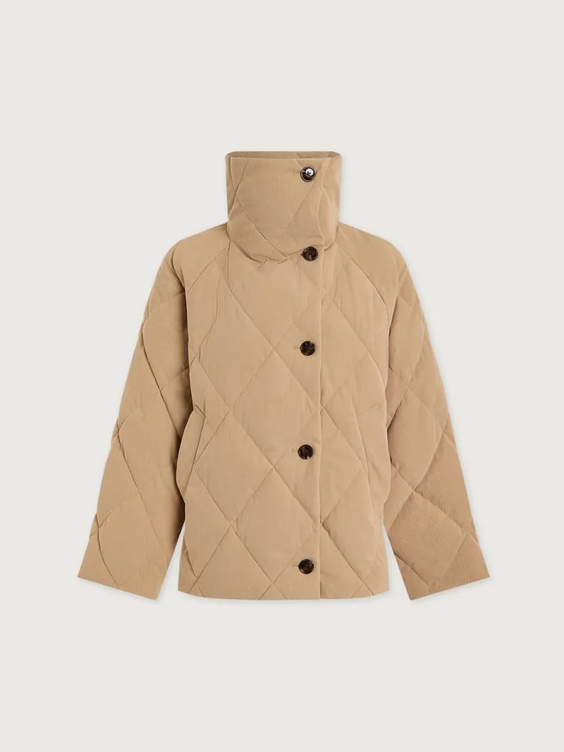 Varley Evren Short Quilted Coat - Light Taupe-5