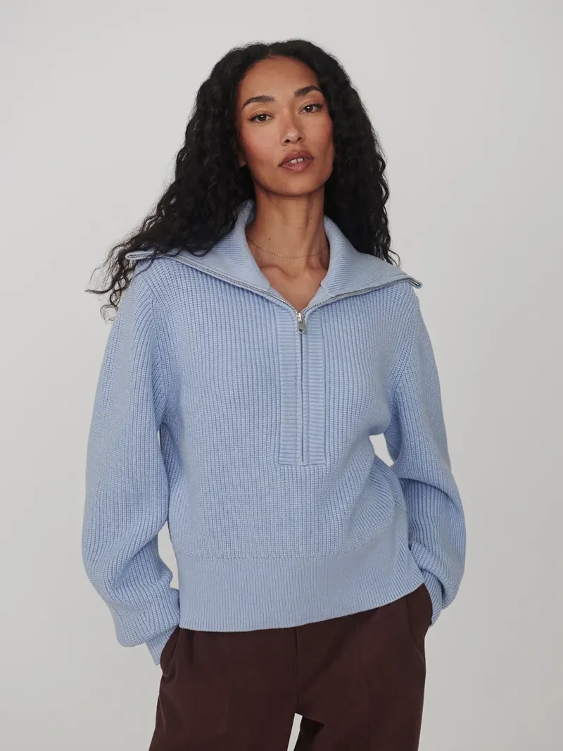 Varley Maura Half-Zip Rib Knit - Kentucky Blue-3