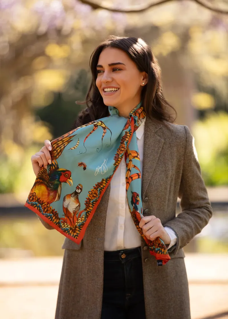 Clare Haggas Heads or Tails Duck Egg and Rust Classic Scarf