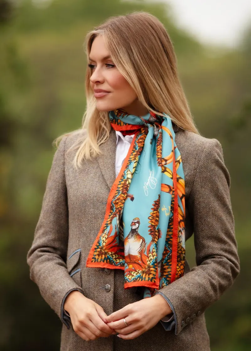 Clare Haggas Heads or Tails Duck Egg and Rust Classic Scarf-1