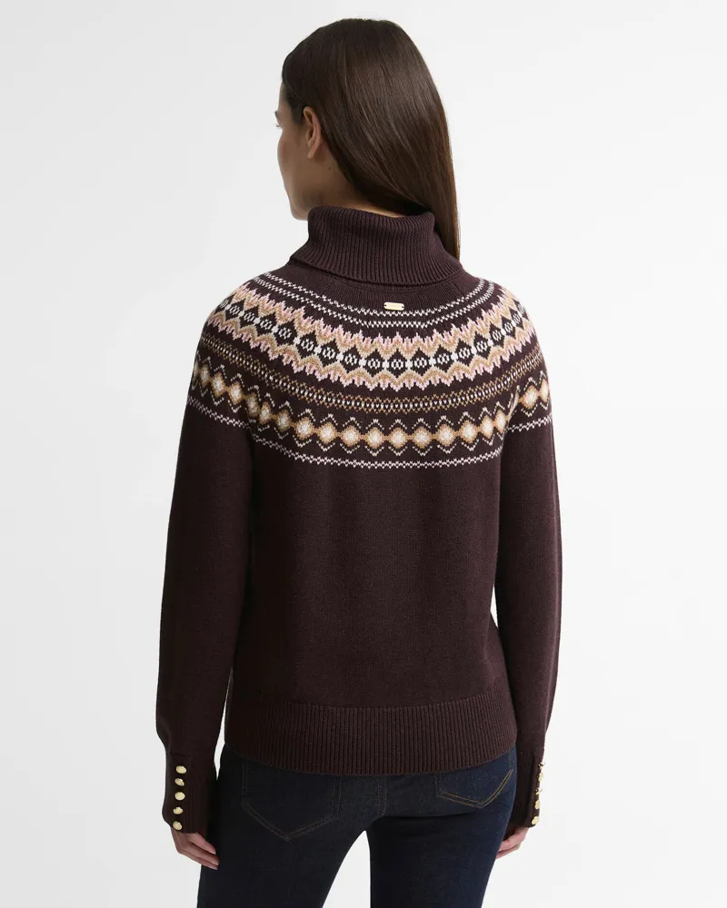 Barbour Ladies Darwen Fairisle Rollneck Jumper - Seal Brown-2