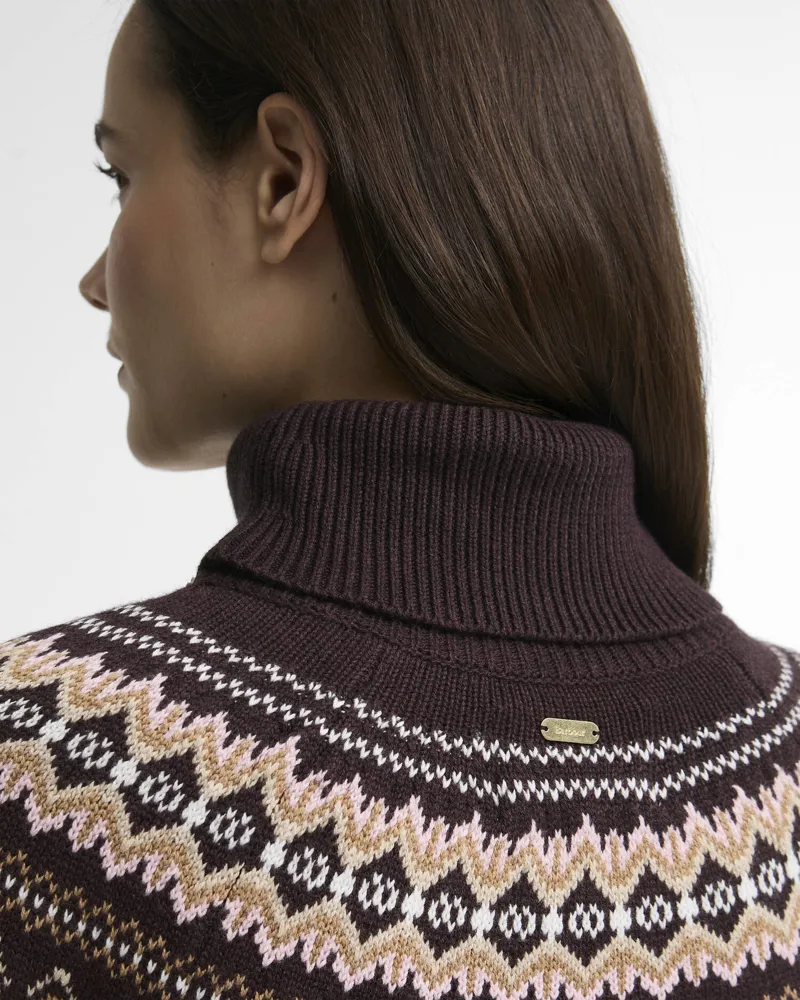 Barbour Ladies Darwen Fairisle Rollneck Jumper - Seal Brown-4