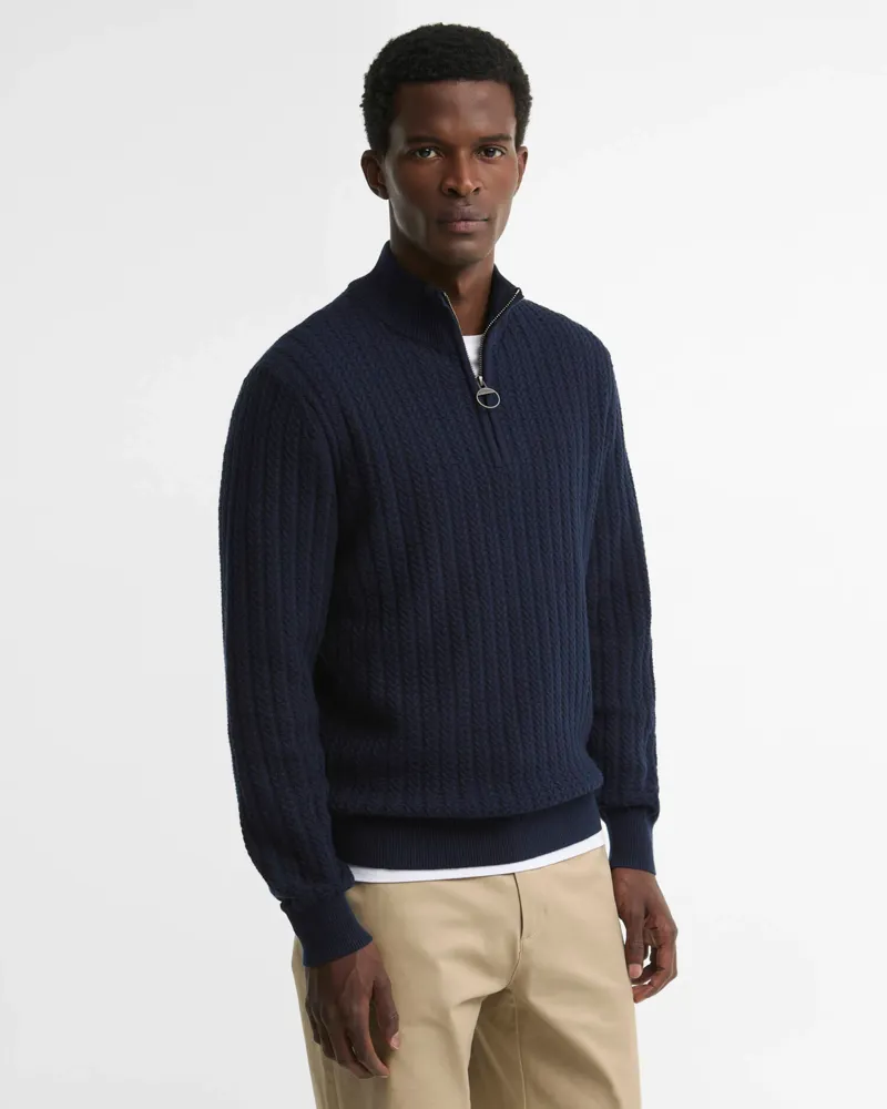 Barbour Herringbone Half-Zip Jumper - Navy