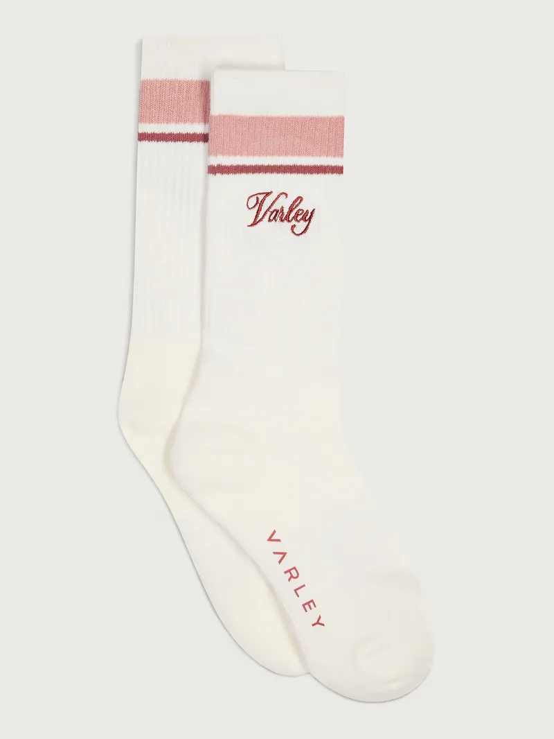 Varley Lamar Club Stripe Sock - Egret/ Pale Mauve/ Dusty Rose