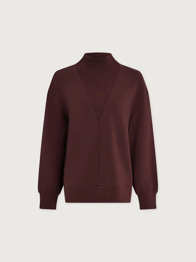 Varley Novi Longline Mock Neck Sweater - Deep Mahogany-5