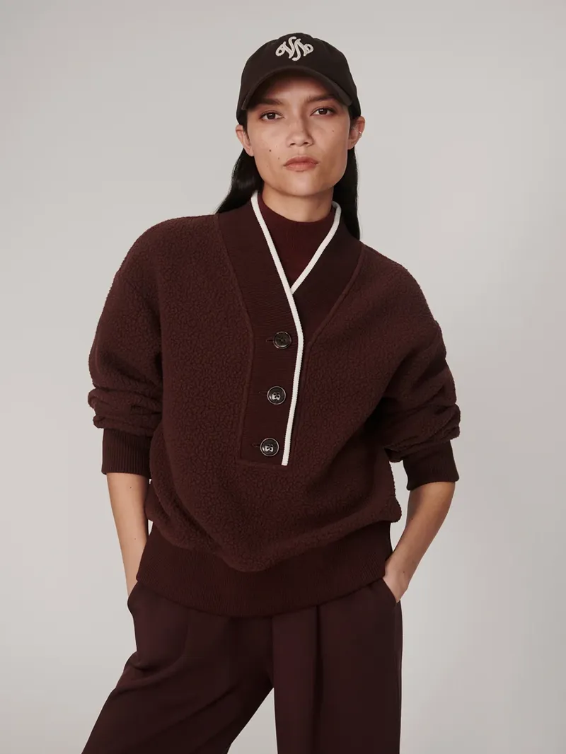 Varley Brenna Button-Neck Fleece - Mahogany