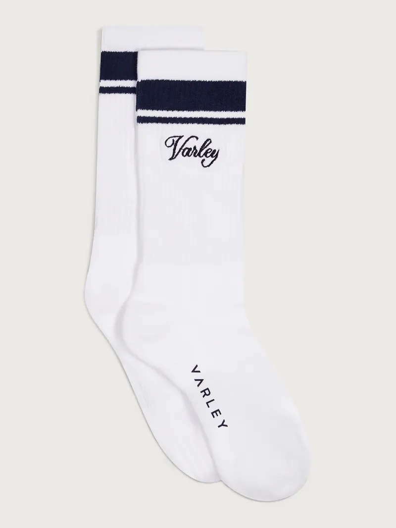 Varley Lamar Club Stripe Sock - White/ Blue Nights